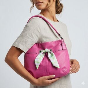 Vintage Y2K Coach Soft Leather Hobo Shoulder Bag With Bow Detail Preppy Pink